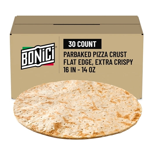 Bonici 16" Par-Baked Extra Crispy Thin Pizza Crust, 1 x 30 x 14 oz Case - Breads, Rolls & Buns