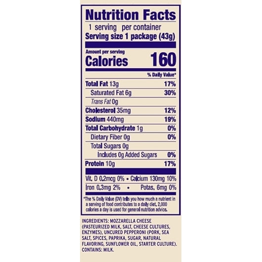 Volpi Roltini Singles With Pepperoni Display Ready Carton, 6 x 12 x 1.5 oz Case - Combined nutrition and ingredients label