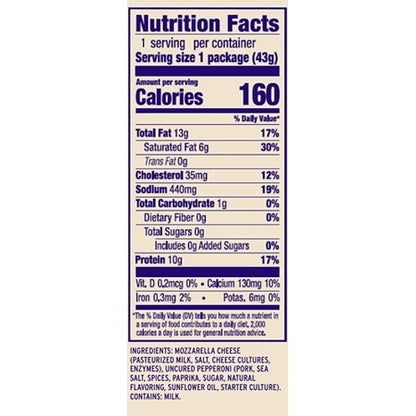 Volpi Roltini Singles With Pepperoni Display Ready Carton, 6 x 12 x 1.5 oz Case - Combined nutrition and ingredients label