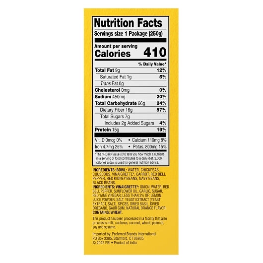 Tasty Bite Protein Bowl Mediterranean Style Protein, 6 x 250 GR Case - DOT product image 2