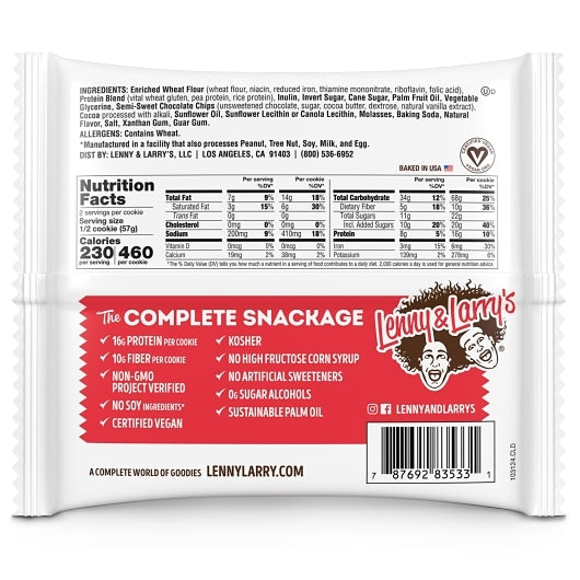 Lenny and Larrys Double Chocolate Complete Cookie, 6 x 12 x 4 oz Case - Snack Bars & Granola Bars