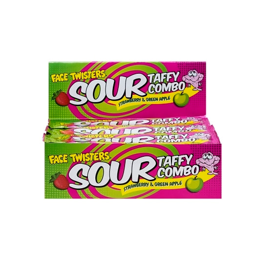 Face Twisters Sour Taffy Combo: Strawberry & Green Apple, 2 x 24 x 1.4 oz Case - Candy & Confections