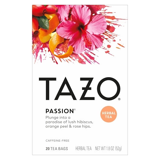 Tazo Caffeine-Free Herbal Passion Tea Bags, 6 x 20 ct Case - Coffee & Tea