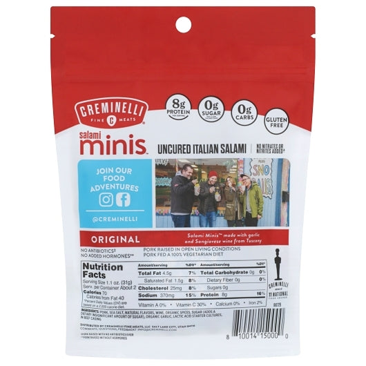 Creminelli Fine Meats Salami Minis Original Wine & Garlic Uncured Italian Salami, 12 x 1 each Case - DOT product image 8
