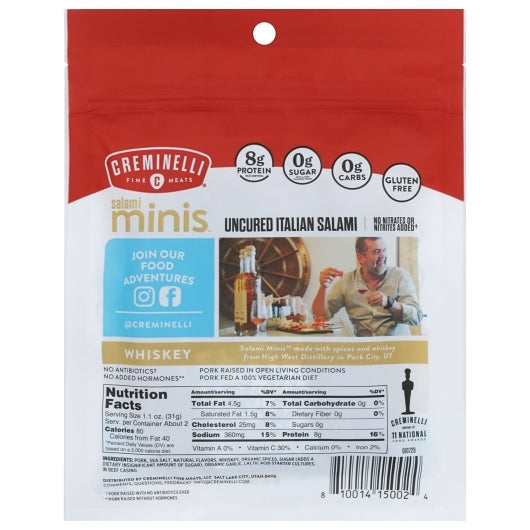 Creminelli Fine Meats Salami Minis High West Whiskey Uncured Italian Salami, 12 x 1 each Case - DOT product image 8