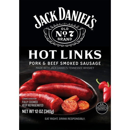 Jack Daniel's Hot Link Pork & Beef Sausage Links, 10 x 12 oz Case - Frozen Meat & Seafood