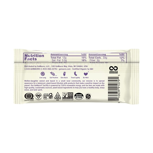 Gomacro White Chocolate & Macadamia Nuts Bar Master Case, 12 x 1 ct Case - Nuts & Seeds
