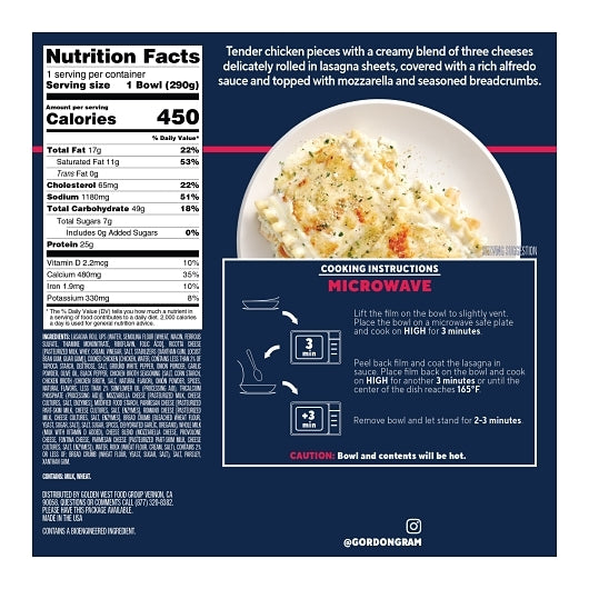 By Chef Ramsay Chicken Alfredo Lasagna, 8 x 10.2 oz Case - Prepared Foods - image 2