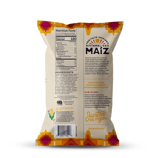 Siete Family Foods Mexican Street Corn Tortilla Chips, 6 x 7.5 oz Case - Snacks