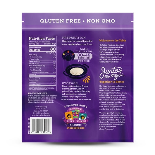 Siete Family Foods Sourdough Corn Tortillas, 10 x 13.05 oz Case - Frozen Vegetables & Sides