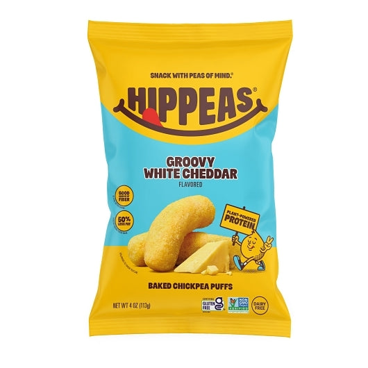 Hippeas Non-Gmo Chickpea Puffs -Groovy White Cheddar, 6 x 4 oz Case - Snacks