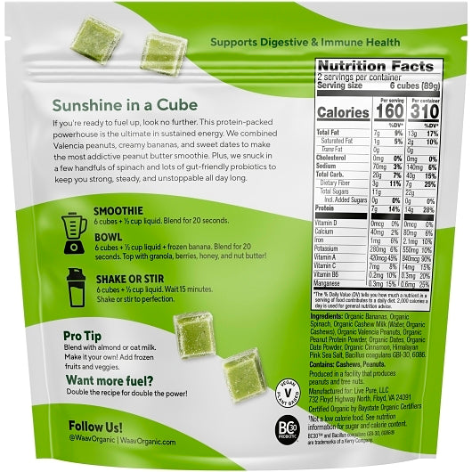 Waav Organic Peanut Butter Smoothie Cubes, 6 x 12 ct Case - Beverages - image 2