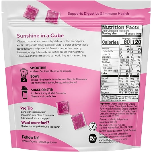 Waav Organic Pitaya Passionfruit Smoothie Cubes, 6 x 12 ct Case - Beverages