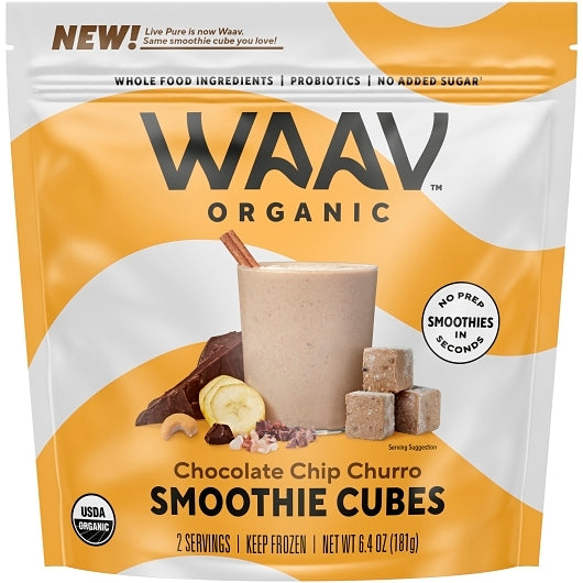 Waav Organic Chocolate Chip Churro Smoothie Cubes, 6 x 12 ct Case - Frozen Fruit