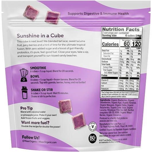 Waav Organic Acai Tropical Boost Smoothie Cubes, 6 x 12 ct Case - Nutrition Drinks - image 2