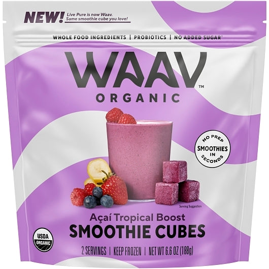 Waav Organic Acai Tropical Boost Smoothie Cubes, 6 x 12 ct Case - Nutrition Drinks