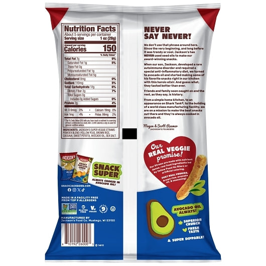 Jackson's Super Veggie Straws In Avocado Oil Sea Salt Flavored, 12 x 5 oz Case - Snacks - image 2