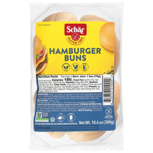 Schar Gluten Free Hamburger Buns, 4 x 10.6 oz Case - Breads, Rolls & Buns