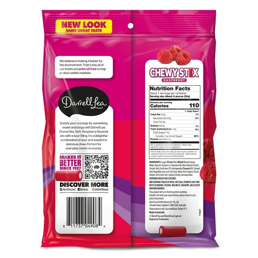 Darrell Lea Fabulicious Raspberry Sour Stix, 8 x 7 oz Case - DOT product image 5