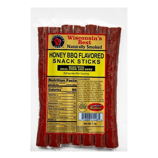 Wisconsin's Best Honey BBQ Beef Snack Sticks, 12 x 7 oz Case - Pantry Ingredients