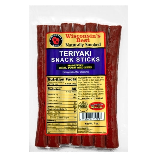 Wisconsin's Best Teryaki Beef Snack Sticks, 12 x 7 oz Case - Meat Snacks