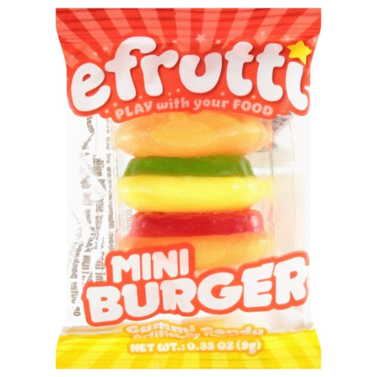 Efrutti Mini Burger Gummy Candy, 8 x 60 x 0.32 oz Case - Front/center packaged product image