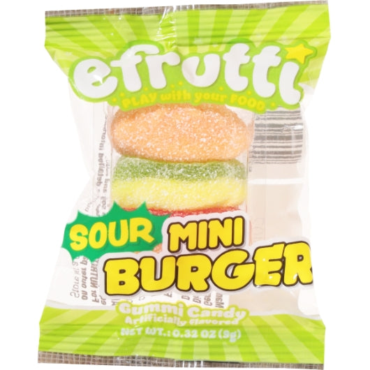 Efrutti Sour Mini Burger, 8 x 60 x 0.32 oz Case - Front/center packaged product image