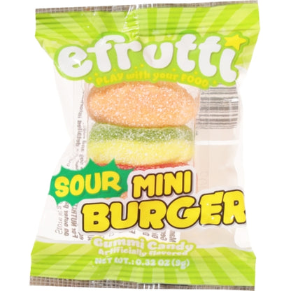 Efrutti Sour Mini Burger, 8 x 60 x 0.32 oz Case - Front/center packaged product image