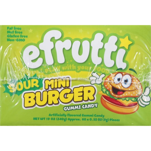 Efrutti Sour Mini Burger, 8 x 60 x 0.32 oz Case - Front/center packaged product image