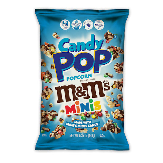 Candy Pop M&m Minis Candy Popcorn, 12 x 5.25 oz Case - Popcorn, Pretzels & Snack Mix