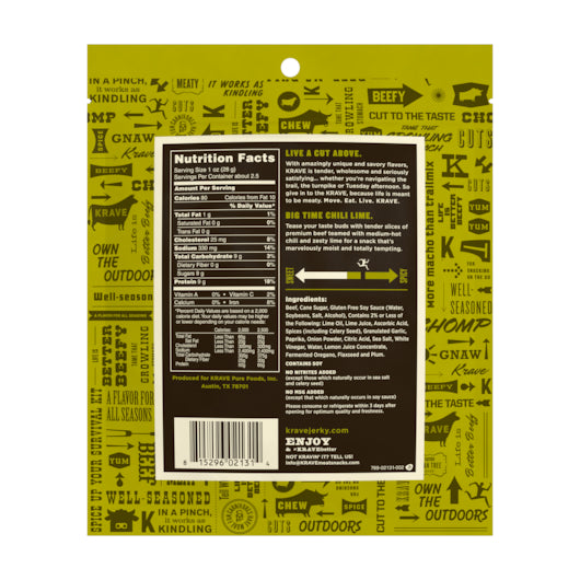 Krave Gourmet Chili Lime Beef Cuts, 8 x 2.7 oz Case - Meat, Poultry & Seafood