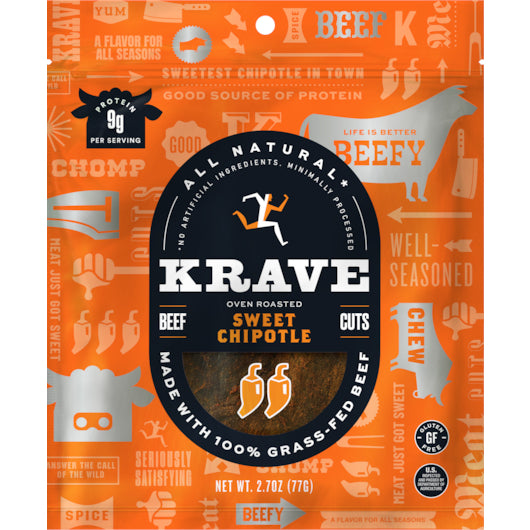 Krave Gourmet Sweet Chipotle Beef Cuts, 8 x 2.7 oz Case - Spices Seasonings