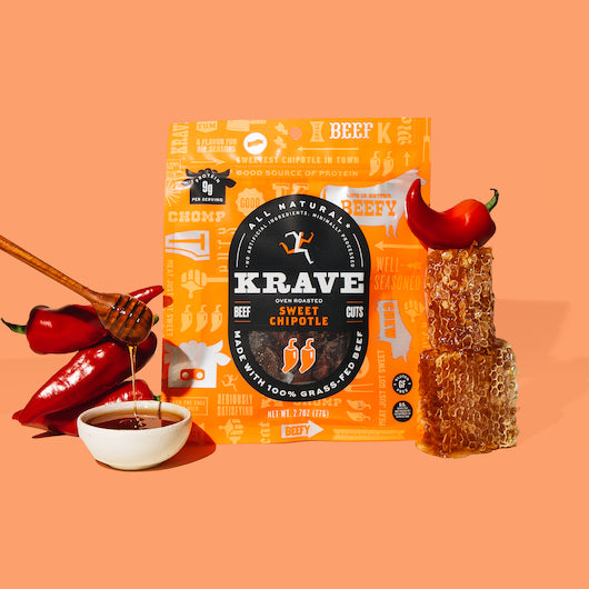 Krave Gourmet Sweet Chipotle Beef Cuts, 8 x 2.7 oz Case - Alternate product angle or state