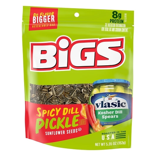 Bigs Vlasic Spicy Dill Pickle Flavored Sunflower Seeds, 12 x 5.35 oz Case - Nuts & Seeds