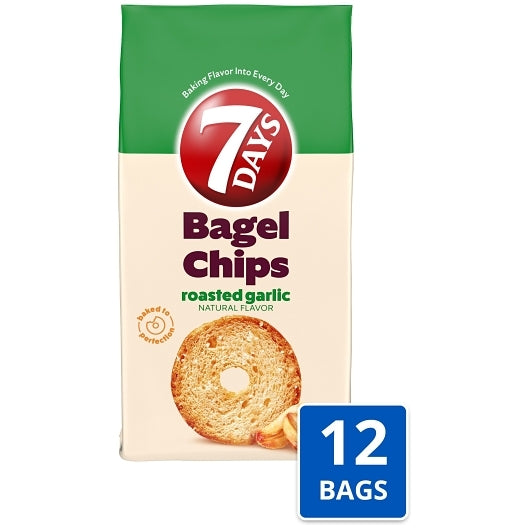 7 Days Bagel Chips Roasted Garlic, 12 x 3.17 oz Case - Breads, Rolls & Buns