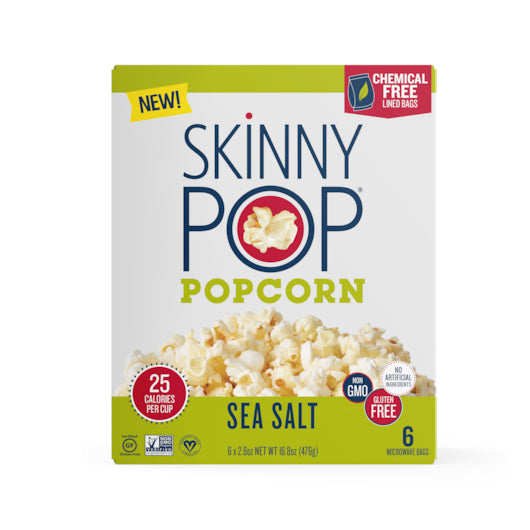 SkinnyPop Micro Sea Salt, 6 x 16.8 oz Case - Popcorn, Pretzels & Snack Mix