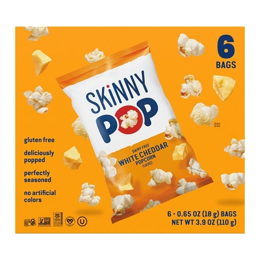 SkinnyPop Dairy Free White Cheddar Flavored Popcorn, 6 x 3.9 oz Case - Popcorn, Pretzels & Snack Mix