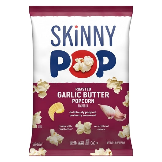 SkinnyPop Roasted Garlic Butter Popcorn Bag Display, 12 x 4.4 oz Case - Popcorn, Pretzels & Snack Mix
