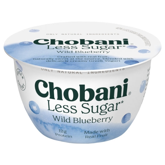 Chobani Less Sugar Wild Blueberry Greek Yogurt, 12 x 5.3 oz Case - Cheese & Dairy