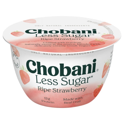 Chobani Less Sugar Monterrey Strawberry Greek Yogurt, 12 x 5.3 oz Case - Cheese & Dairy
