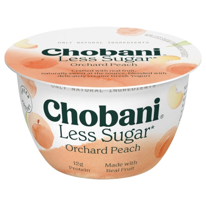 Chobani Clingstone Peach Less Sugar Greek Yogurt, 12 x 5.3 oz Case - Cheese & Dairy