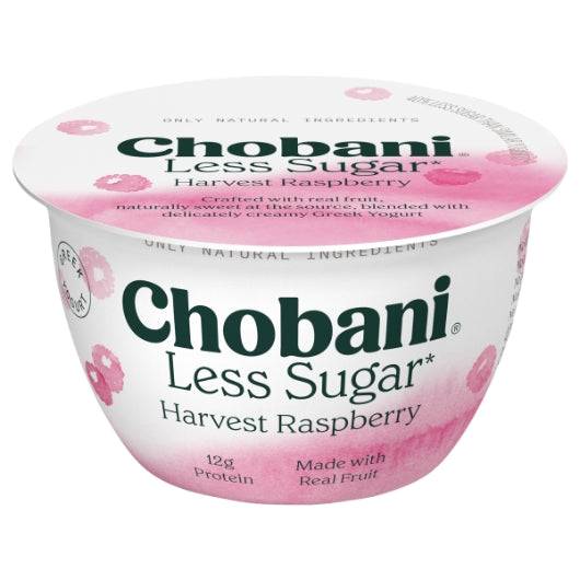 Chobani Less Sugar Williamette Raspberry Greek Yogurt, 12 x 5.3 oz Case - Cheese & Dairy