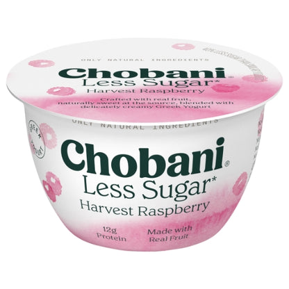 Chobani Less Sugar Williamette Raspberry Greek Yogurt, 12 x 5.3 oz Case - Cheese & Dairy