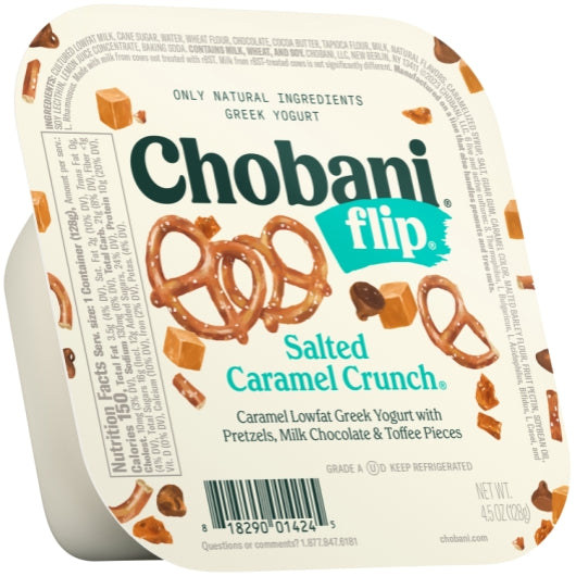 Chobani Low Fat Salted Caramel Crunch Flip Greek Yogurt, 12 x 4.5 oz Case - Cheese & Dairy