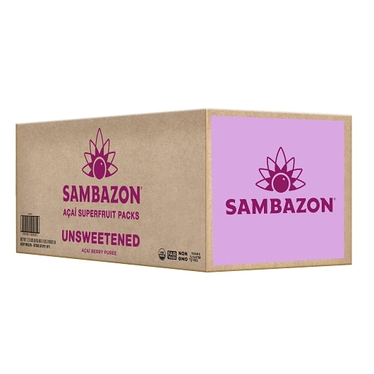 Sambazon Organic Acai Superfruit Packs - Unsweetened, 80 x 100 GR Case - Frozen Fruit