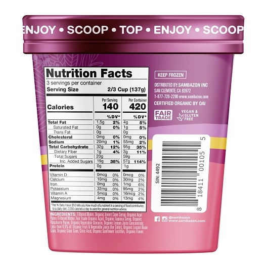 Sambazon Acai Bowl Blend- Acai Raspberry, 8 x 1 PT Case - Plates Bowls