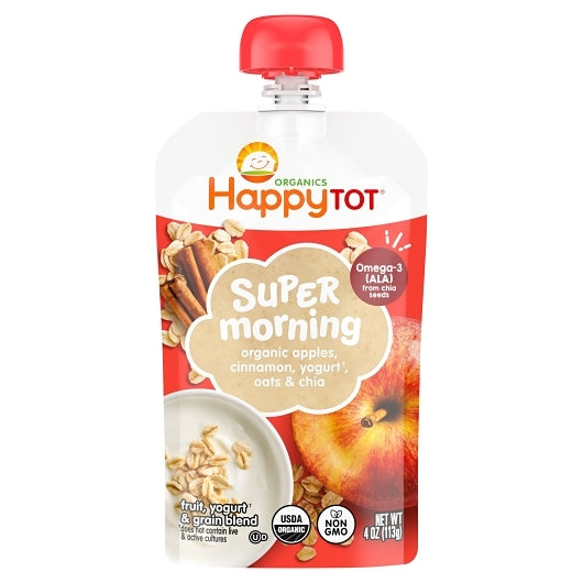 Happy Tot Stage 4 Super Morning Apple Cinnamon Yogurt & Oats, 2 x 8 x 4 oz Case - Cheese & Dairy