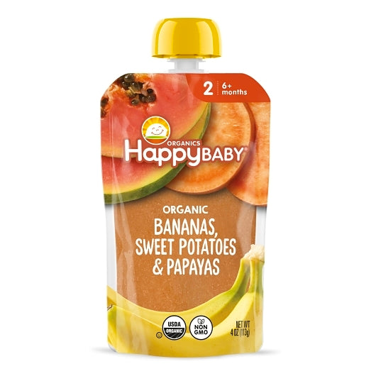 Happy Baby Bananas Sweet Potatoes & Yellow Papayas Pouch, 2 x 8 x 4 oz Case - Fruit & Sides - image 2
