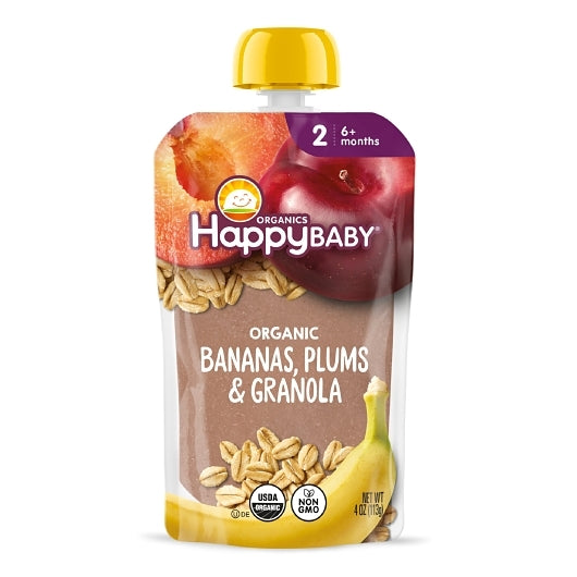 Happy Baby Stage 2 Clearly Crafted Banana Plums & Granola, 2 x 8 x 4 oz Case - Breakfast Foods