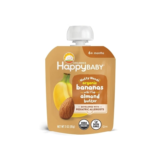 Happy Baby Bananas With Almond Butter, 2 x 6 x 3 oz Case - Nuts & Seeds